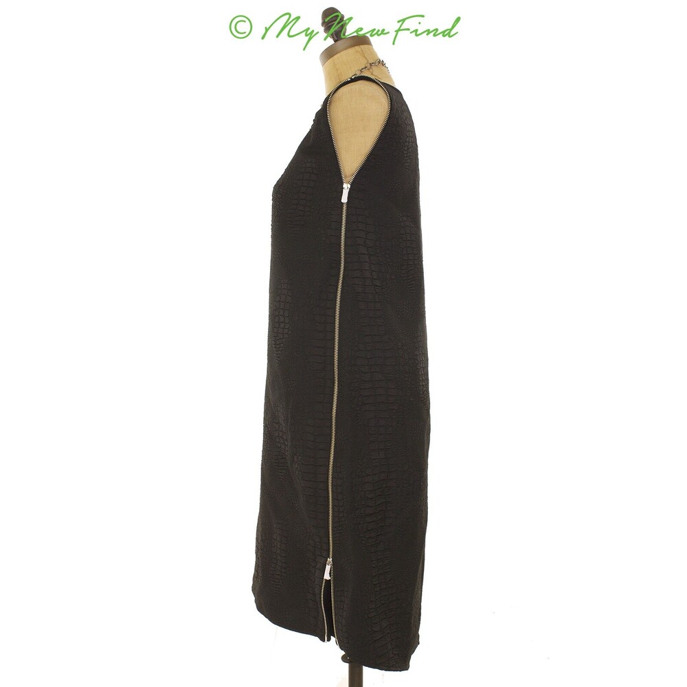 Trouve Nordstrom Midi Sheath Dress M Sleeveless Zip Back Textured Black NEW B58 - Picture 2 of 3